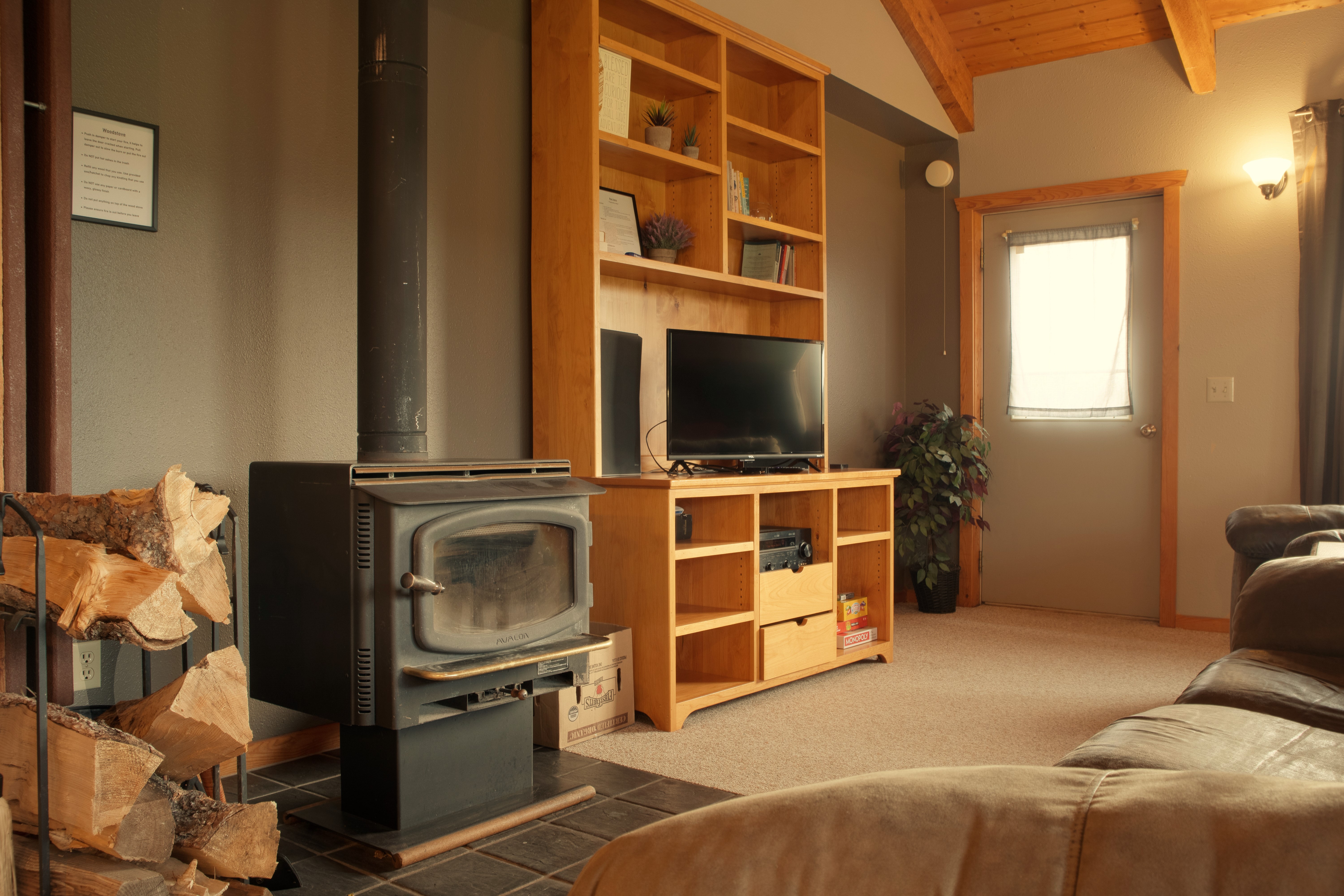 Living room with woodstove