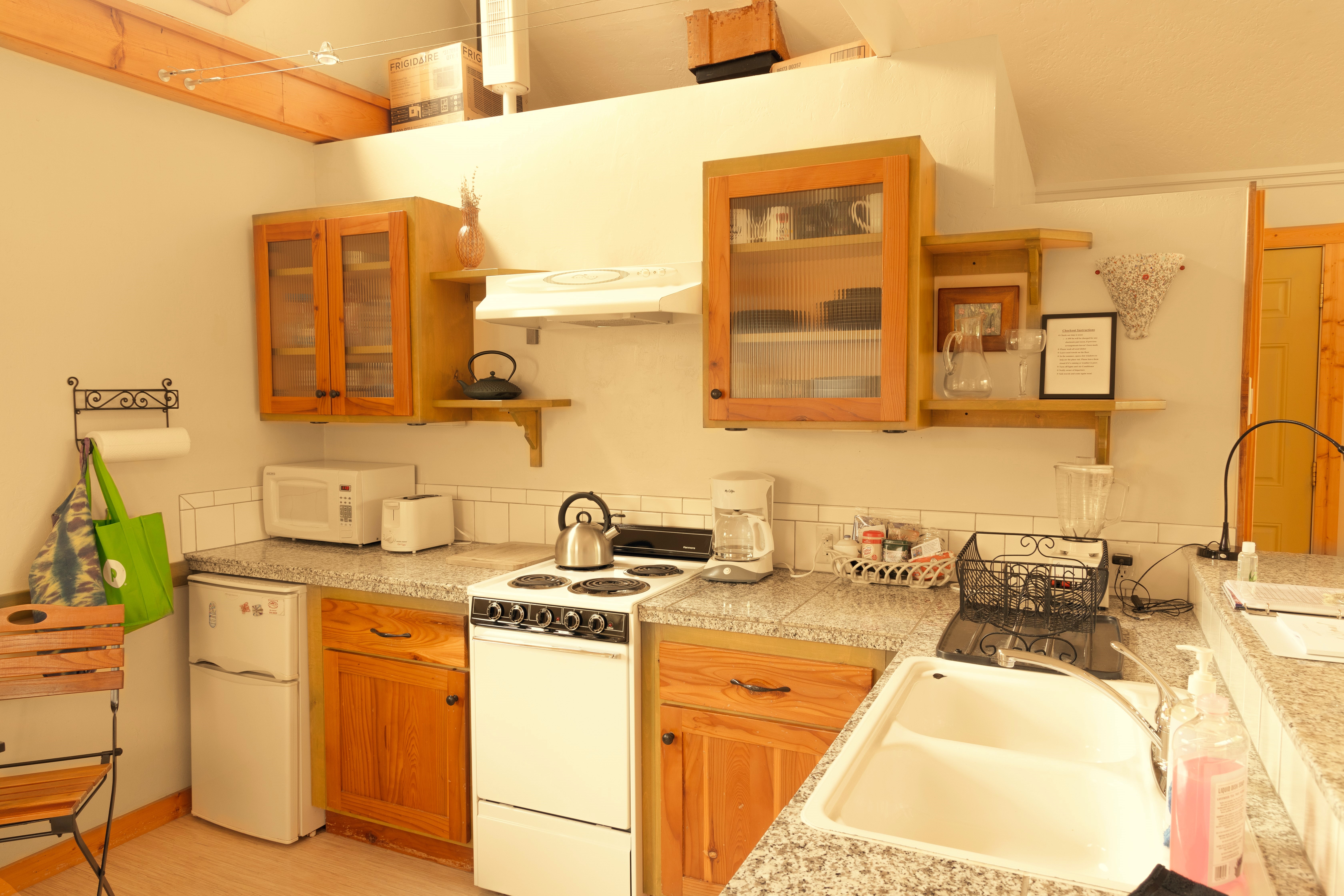 Kitchen with a mini fridge